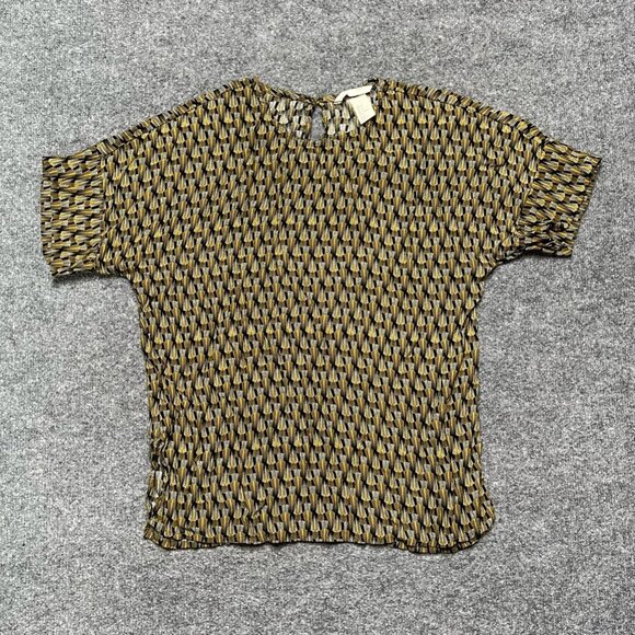 H&M Womens Blouse Multicolor Geometric Short Sleeve Keyhole Jewel Neck 6 - Picture 1 of 8
